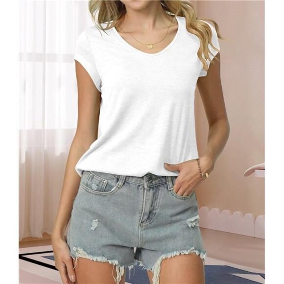 3 Pack Womens Cap Sleeve Tops V Neck T Shirts Spring Summer Casual Plus - Picture 3 of 7